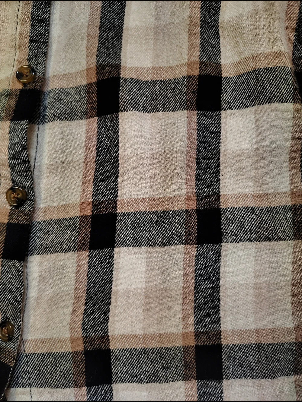 Love Notes Beige and Black‎ Plaid Button-Down Shirt